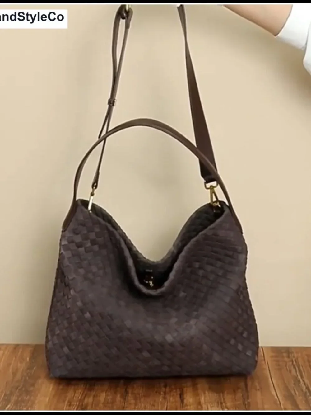 Faux Suede Woven Hobo Tote Bag for Women, Large Shoulder Purse